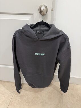 White Fox S/M Grey & Aqua Hoodie. 💙⚡️